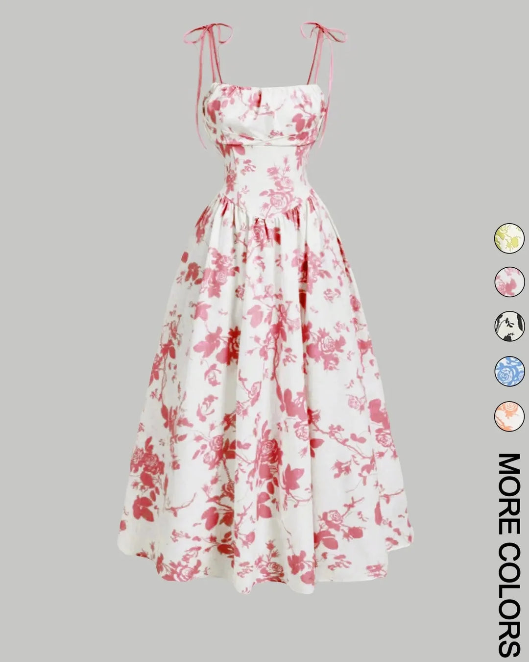 Midi Cami-jurk met Bloemenprint en Strikbandjes, Geschikt voor Grotere Maten