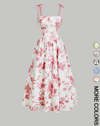 Midi Cami-jurk met Bloemenprint en Strikbandjes, Geschikt voor Grotere Maten