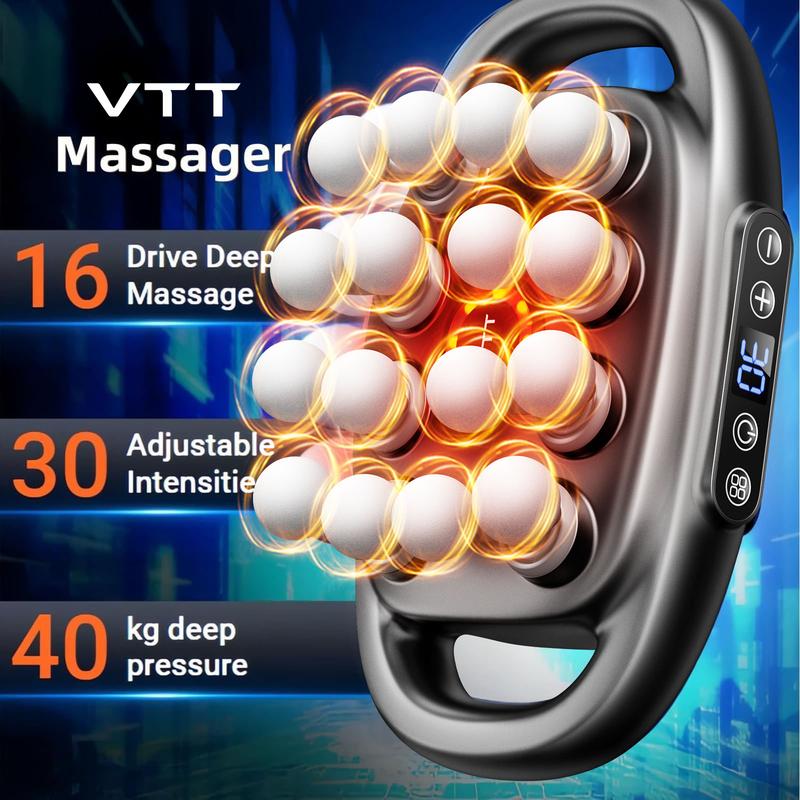 Adjustable Deep Tissue Massage Gun with 16 Heads, 30 Speeds & Red Light Therapy