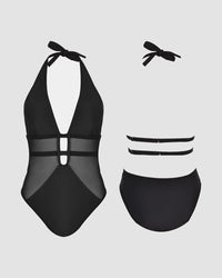 Mesh Deep V-Hals Halter Badpak