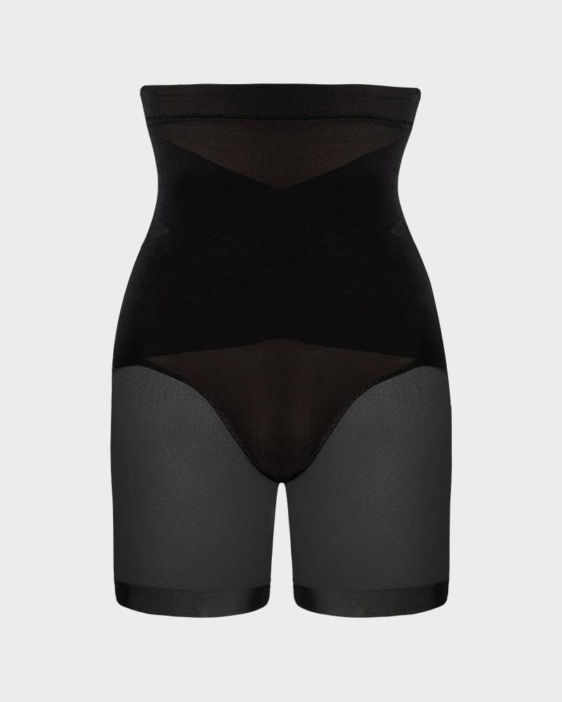 High-Waist Criss-Cross Mesh Corrigerende Shorts tot Halverwege de Dij