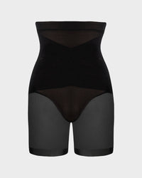 High-Waist Criss-Cross Mesh Corrigerende Shorts tot Halverwege de Dij
