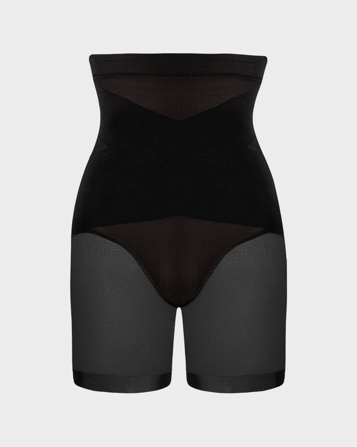 High-Waist Criss-Cross Mesh Corrigerende Shorts tot Halverwege de Dij