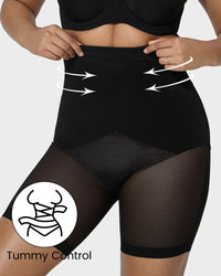 High-Waist Criss-Cross Mesh Corrigerende Shorts tot Halverwege de Dij