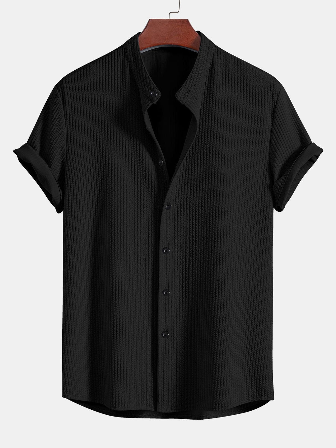 Monaco Geribbeld Katoenen Shirt Met Mandarijnkraag