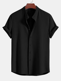 Monaco Geribbeld Katoenen Shirt Met Mandarijnkraag