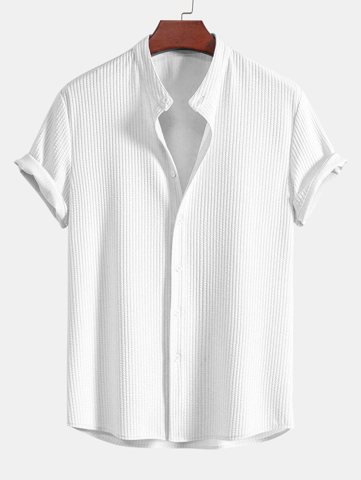 Monaco Geribbeld Katoenen Shirt Met Mandarijnkraag
