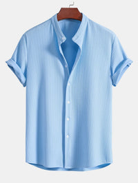 Monaco Geribbeld Katoenen Shirt Met Mandarijnkraag