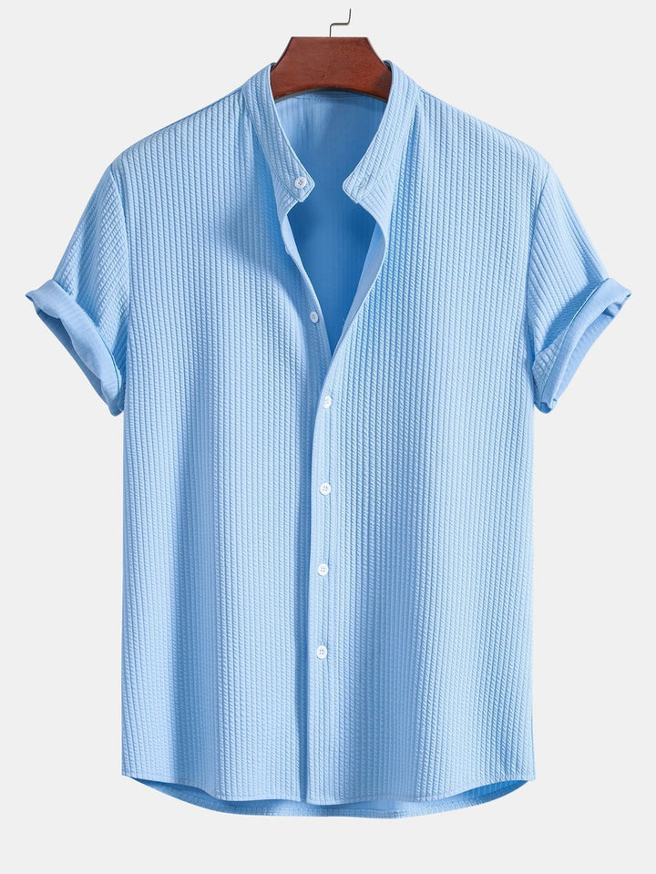 Monaco Geribbeld Katoenen Shirt Met Mandarijnkraag