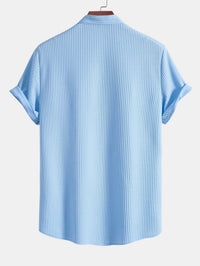 Monaco Geribbeld Katoenen Shirt Met Mandarijnkraag