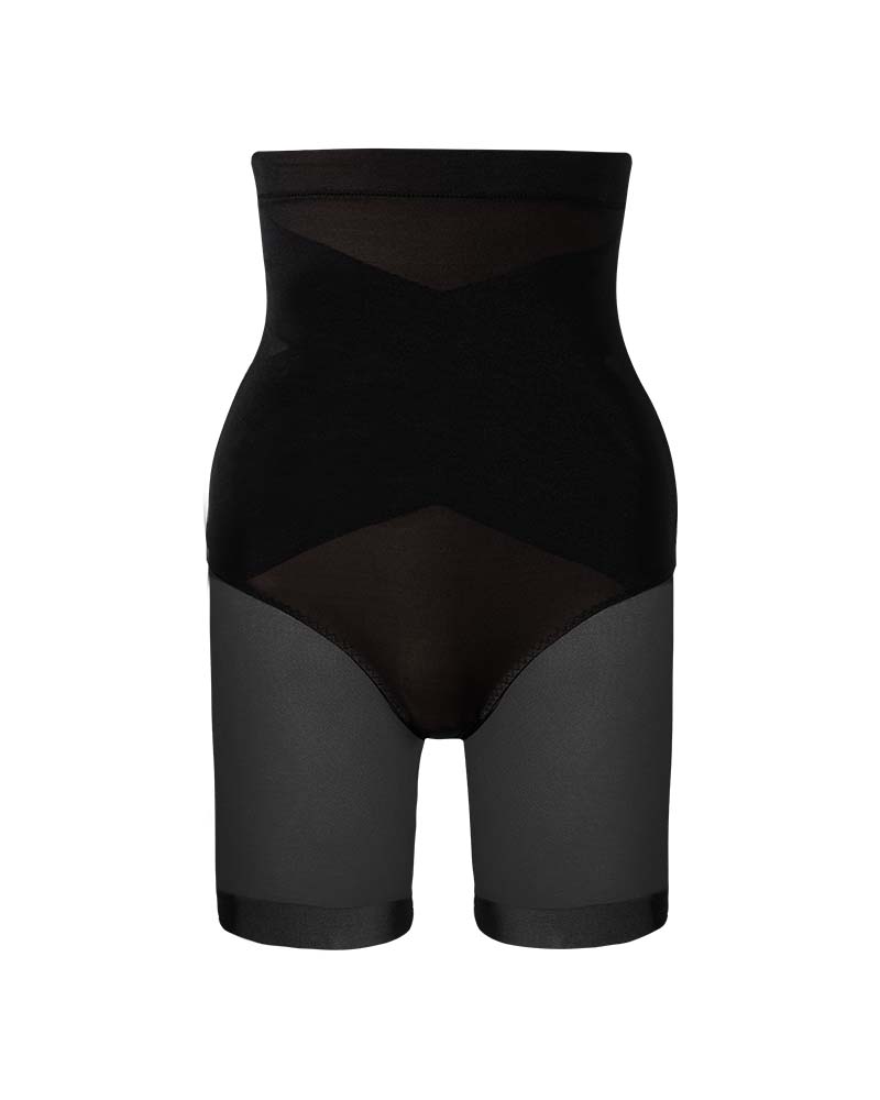 High-Waist Criss-Cross Mesh Corrigerende Shorts tot Halverwege de Dij