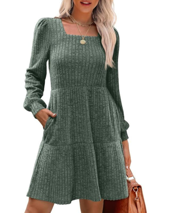 Damesjurken met vierkante hals, lange mouwen, voor de herfst, casual babydoll-truijurk
