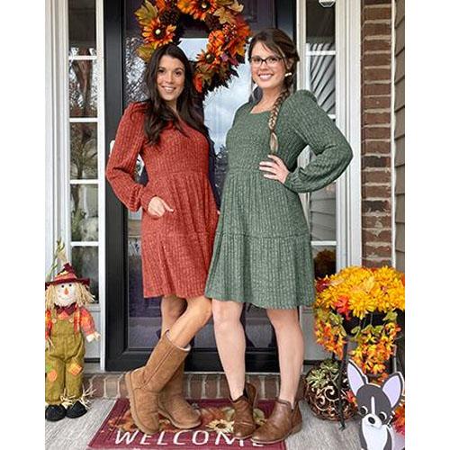 Damesjurken met vierkante hals, lange mouwen, voor de herfst, casual babydoll-truijurk