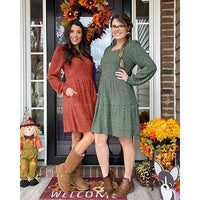 Damesjurken met vierkante hals, lange mouwen, voor de herfst, casual babydoll-truijurk