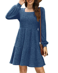 Damesjurken met vierkante hals, lange mouwen, voor de herfst, casual babydoll-truijurk