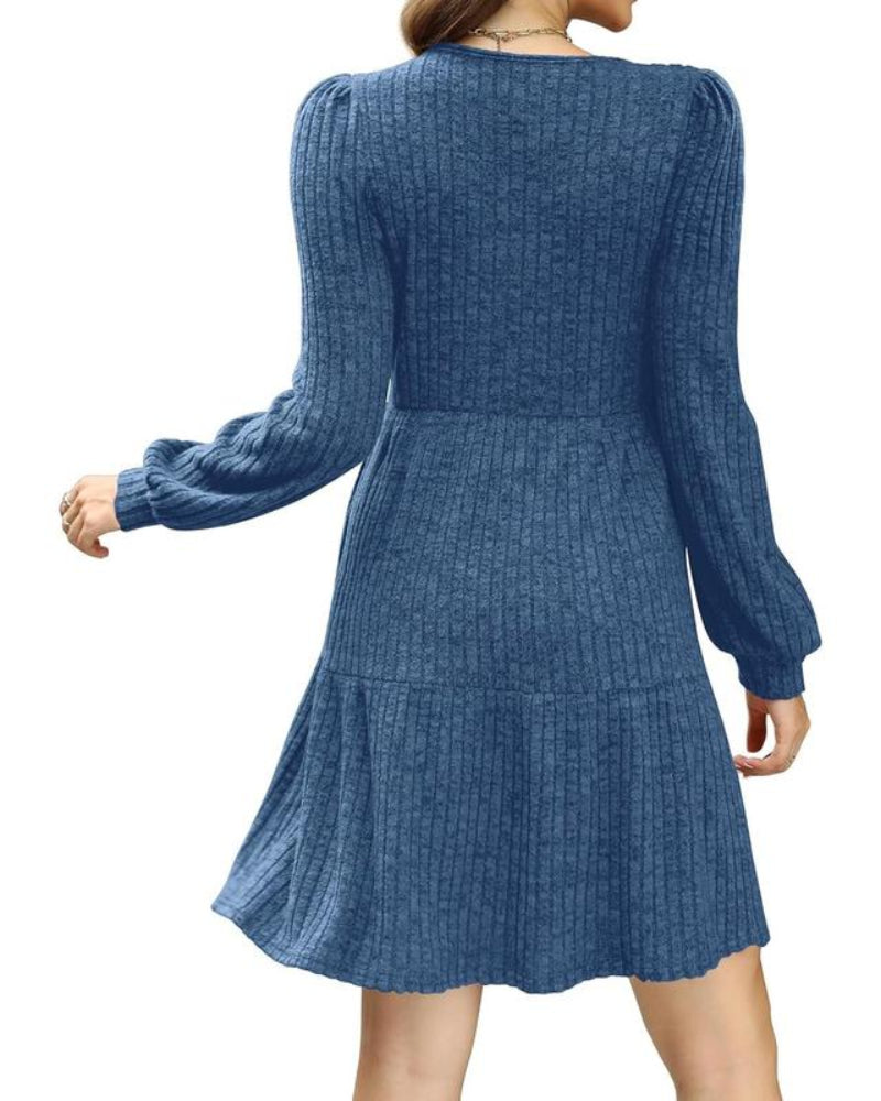 Damesjurken met vierkante hals, lange mouwen, voor de herfst, casual babydoll-truijurk