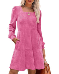 Damesjurken met vierkante hals, lange mouwen, voor de herfst, casual babydoll-truijurk