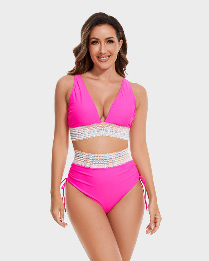 High-Waist Bikini Sets met Buikcontrole en Kleurblokken