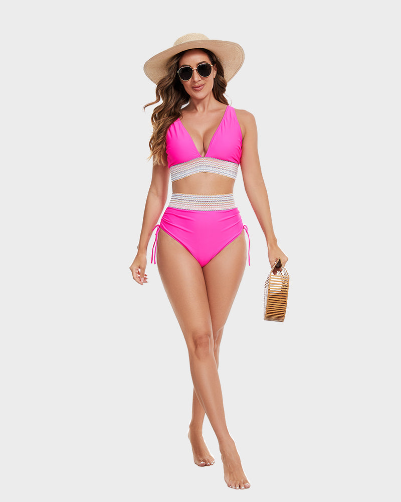 High-Waist Bikini Sets met Buikcontrole en Kleurblokken