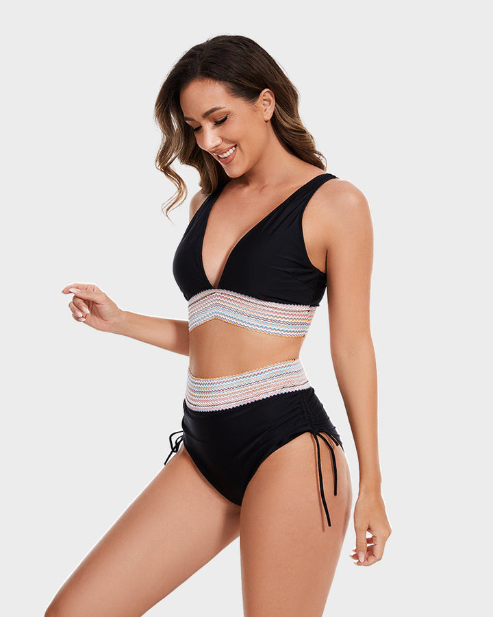High-Waist Bikini Sets met Buikcontrole en Kleurblokken