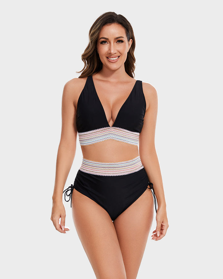 High-Waist Bikini Sets met Buikcontrole en Kleurblokken