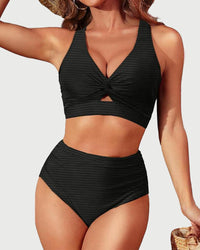 Bikiniset met hoge taille en geknoopt detail van textuurstof