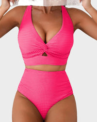 Bikiniset met hoge taille en geknoopt detail van textuurstof