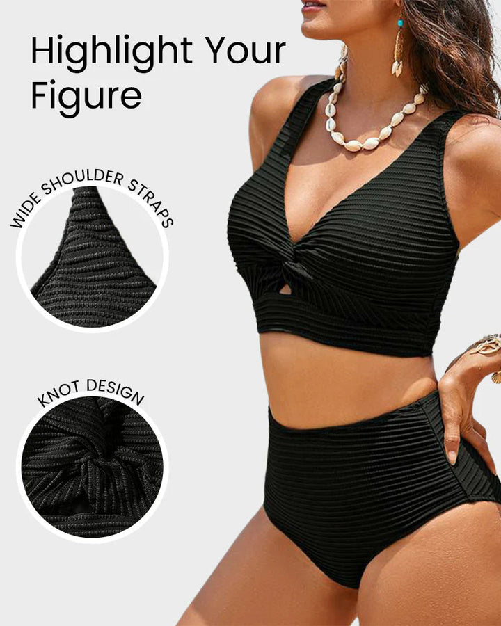 Bikiniset met hoge taille en geknoopt detail van textuurstof