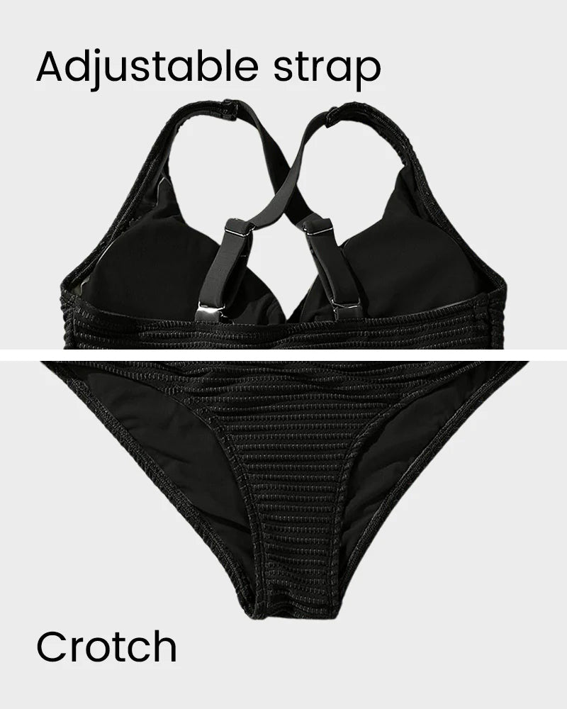 Bikiniset met hoge taille en geknoopt detail van textuurstof