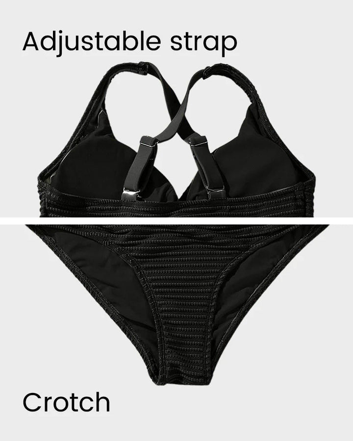 Bikiniset met hoge taille en geknoopt detail van textuurstof