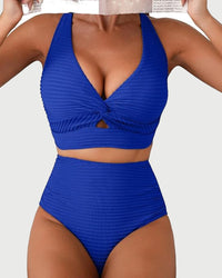 Bikiniset met hoge taille en geknoopt detail van textuurstof