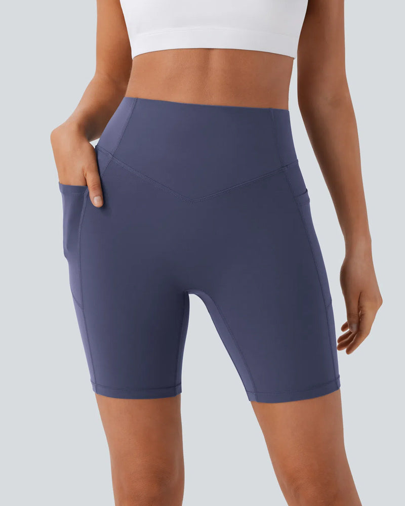 ⏳Tijdelijke aanbieding🎉High Waisted Butt Lifting Tummy Control Shaping Training Shorts met zijzakken 7"