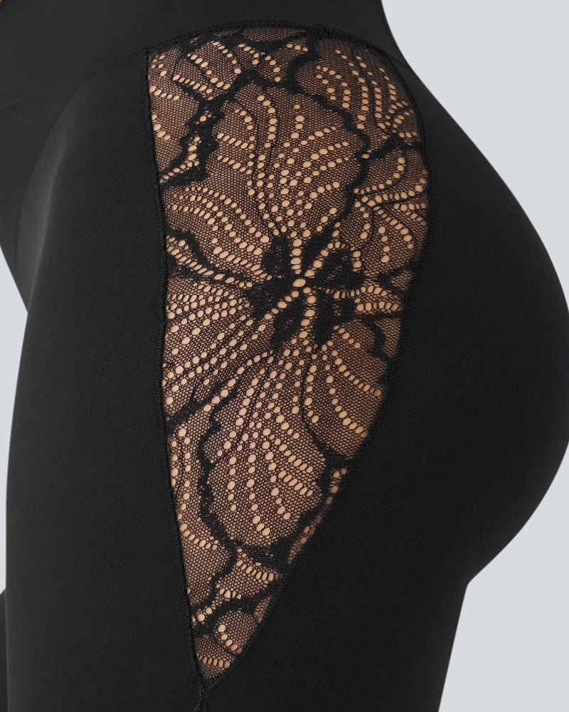 Stijlvolle Yoga Legging Met Hoge Taille, Overlappend Contrast Kantpaneel