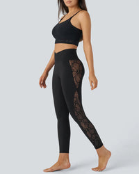 Stijlvolle Yoga Legging Met Hoge Taille, Overlappend Contrast Kantpaneel