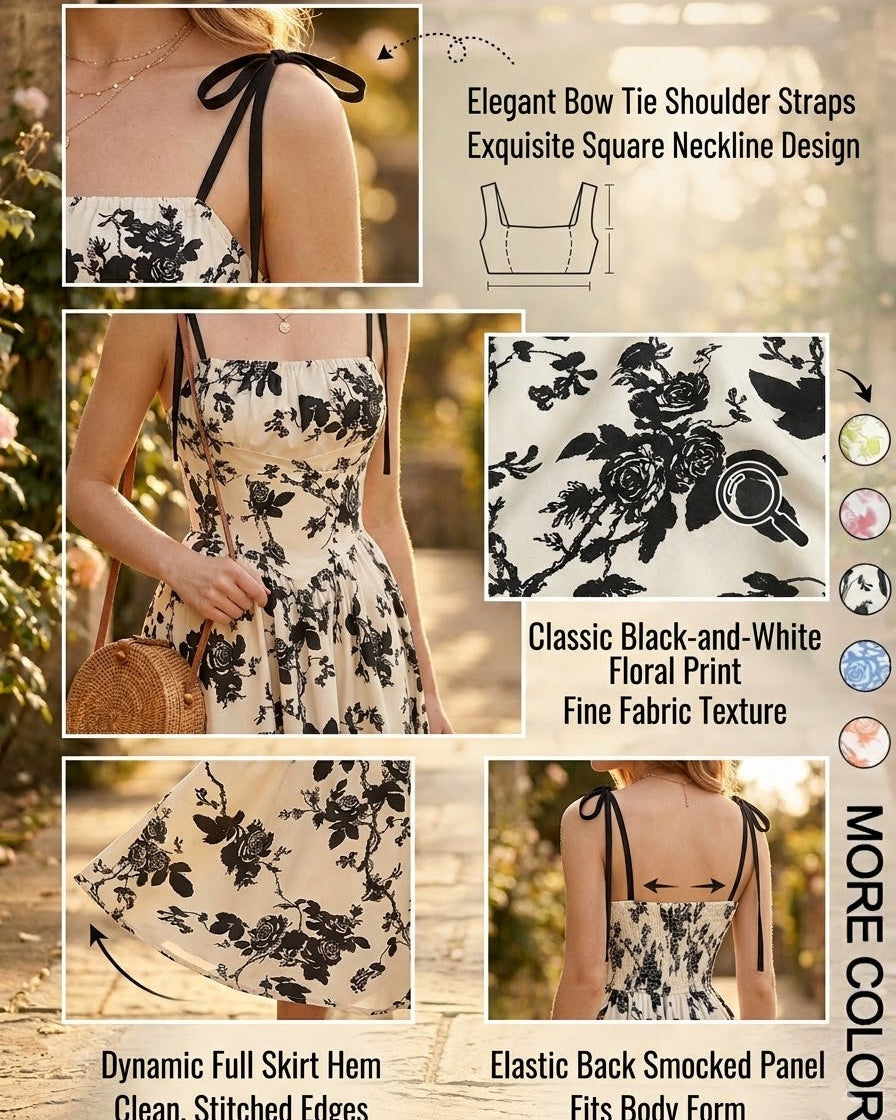 Midi Cami-jurk met Bloemenprint en Strikbandjes, Geschikt voor Grotere Maten