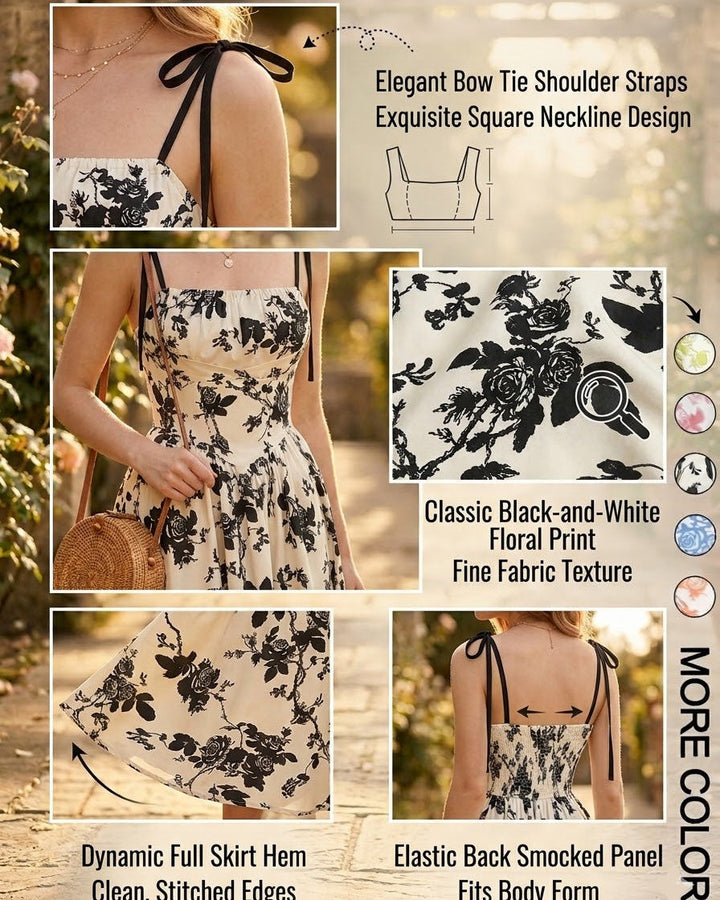 Midi Cami-jurk met Bloemenprint en Strikbandjes, Geschikt voor Grotere Maten