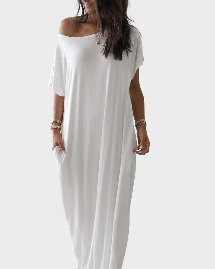 Maxi-jurk met vleermuismouwen en off-shoulderhalslijn